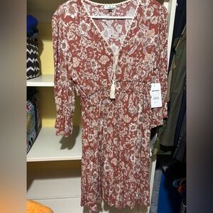 Floral Long Sleeve Dress in Rust by Wild Moss